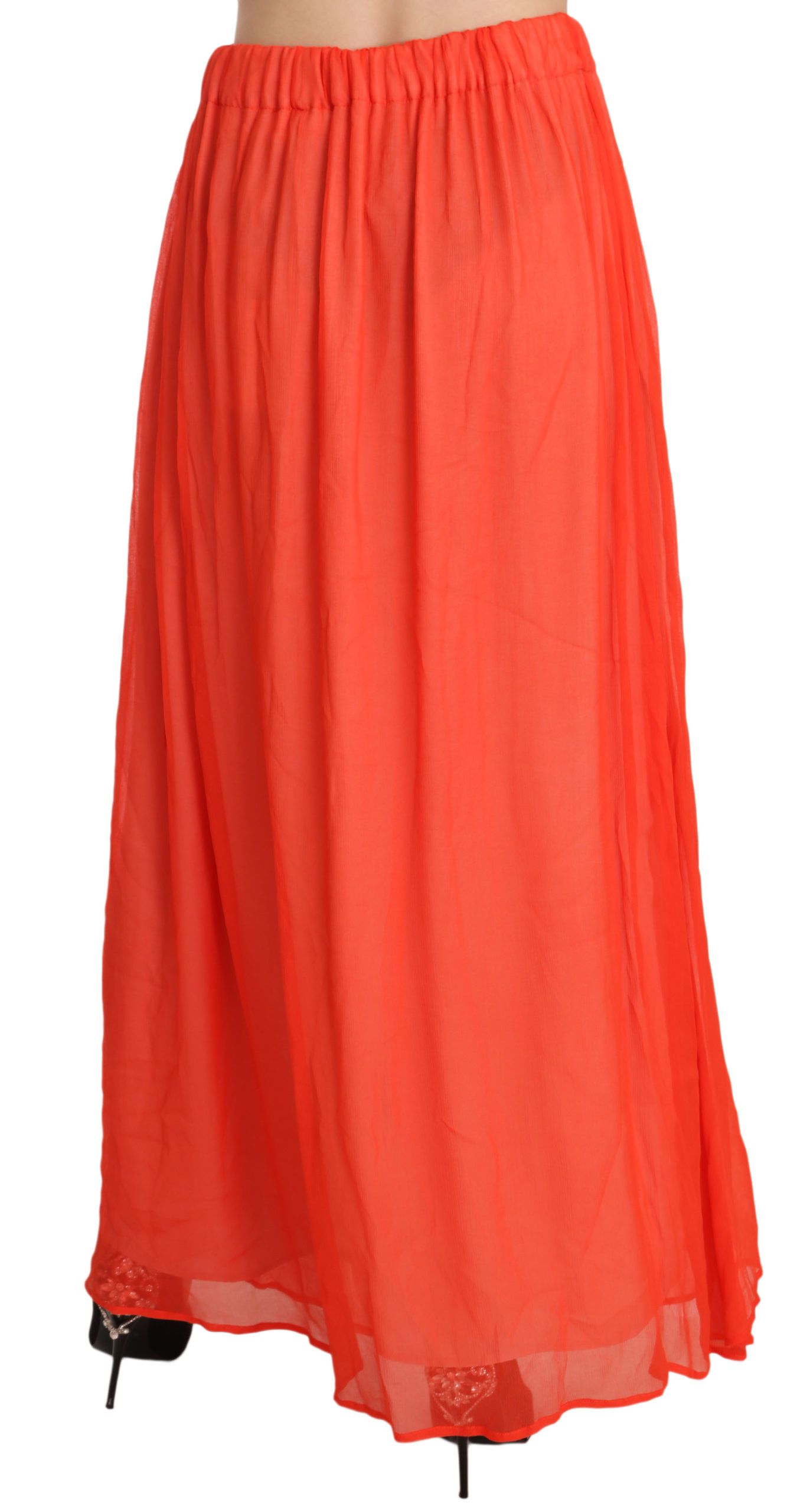 Elegant Orange Pleated Maxi Skirt