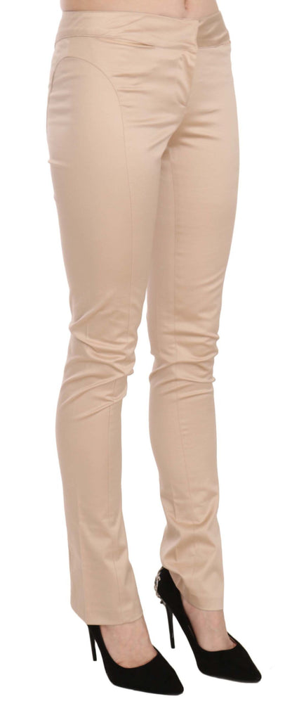 Elegante crèmekleurige skinny broek met lage taille