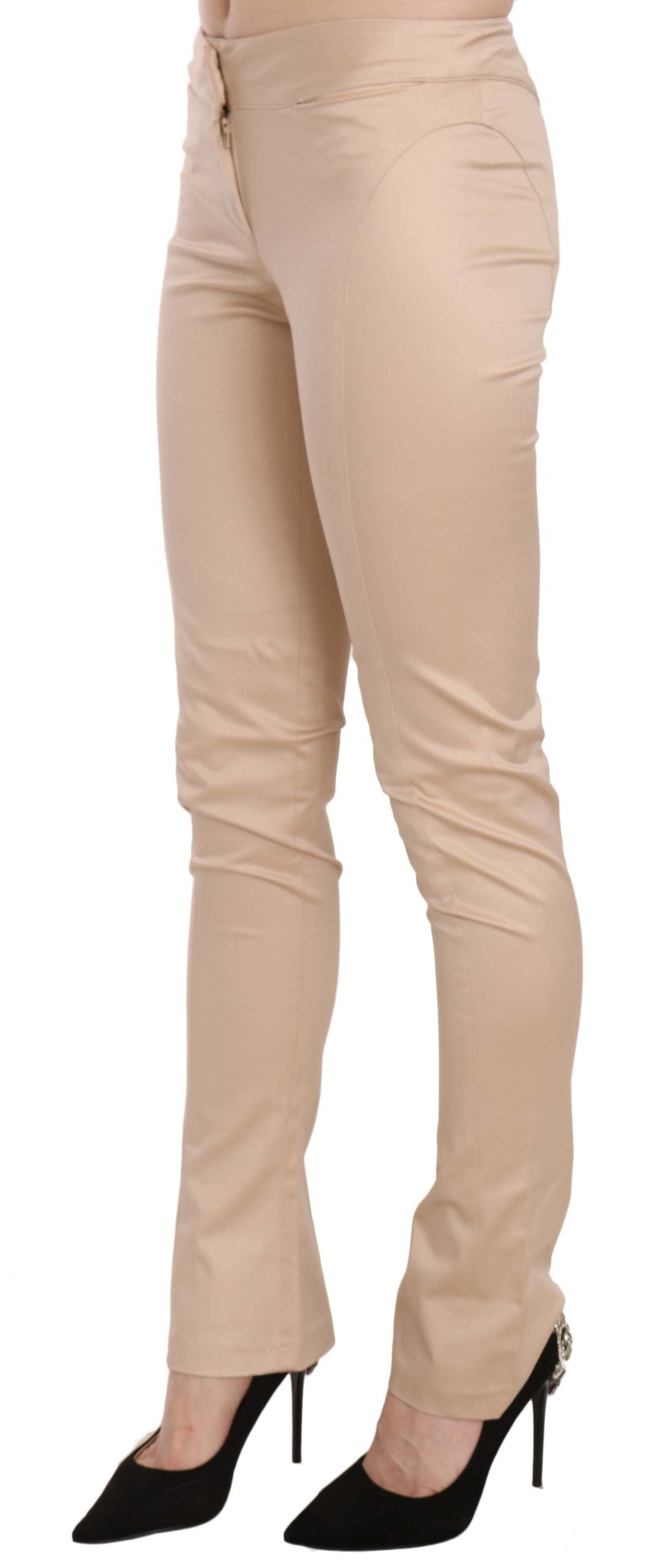 Elegante crèmekleurige skinny broek met lage taille