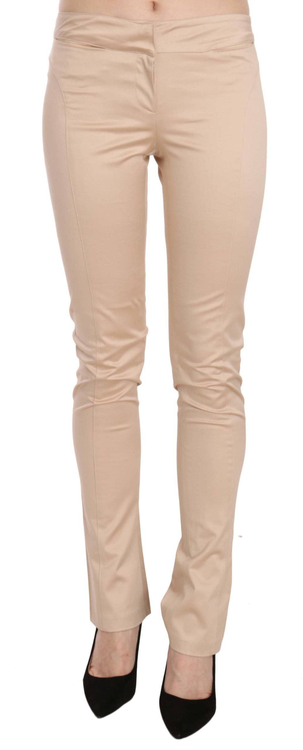 Elegante crèmekleurige skinny broek met lage taille