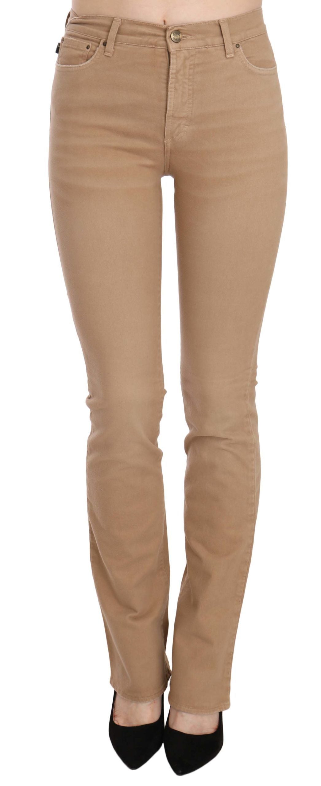 Chique bruine skinny broek met middelhoge taille