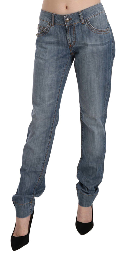 Chique blauw gewassen slim-fit denimjeans