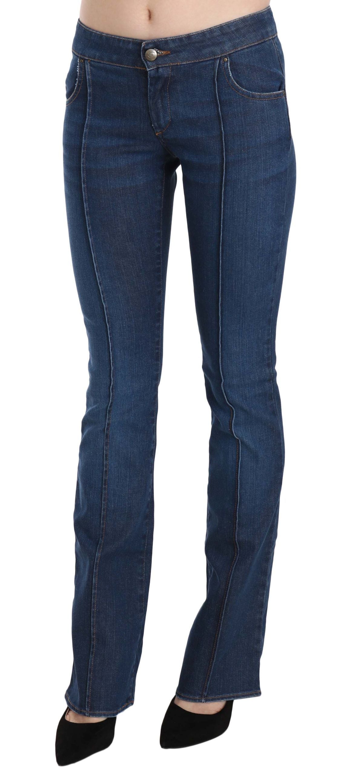 Chique blauw gewassen bootcut denimbroek