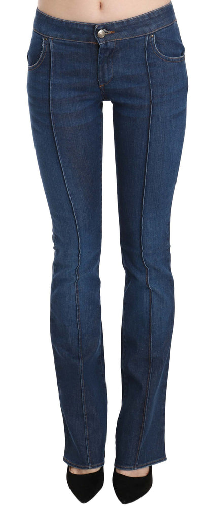 Chique blauw gewassen bootcut denimbroek