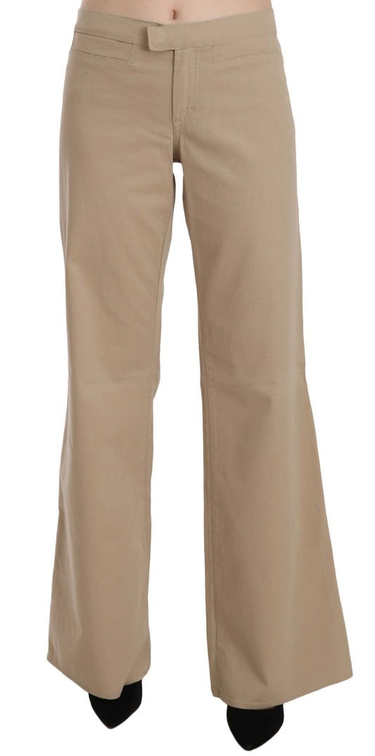 Pantalón de lujo acampanado de cintura media en beige