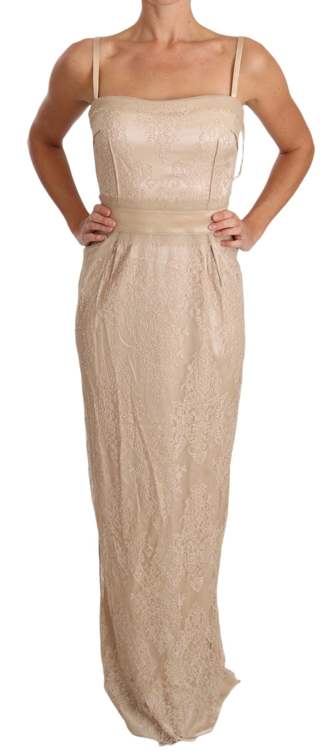 Elegante beige schede vloerlengte jurk