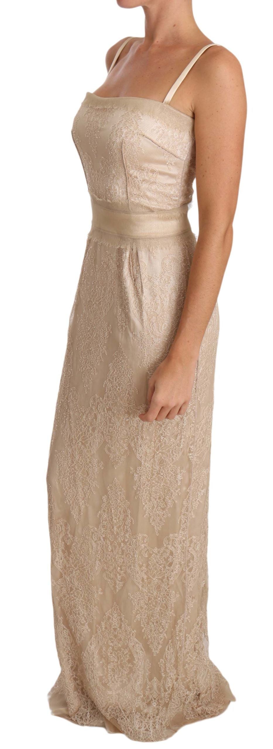 Elegante beige schede vloerlengte jurk