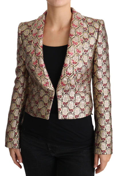 Chaqueta tipo blazer con lentejuelas y flores doradas brillantes