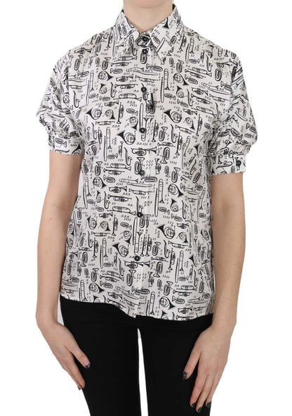 Blusa de seda con estampado de trompeta elegante