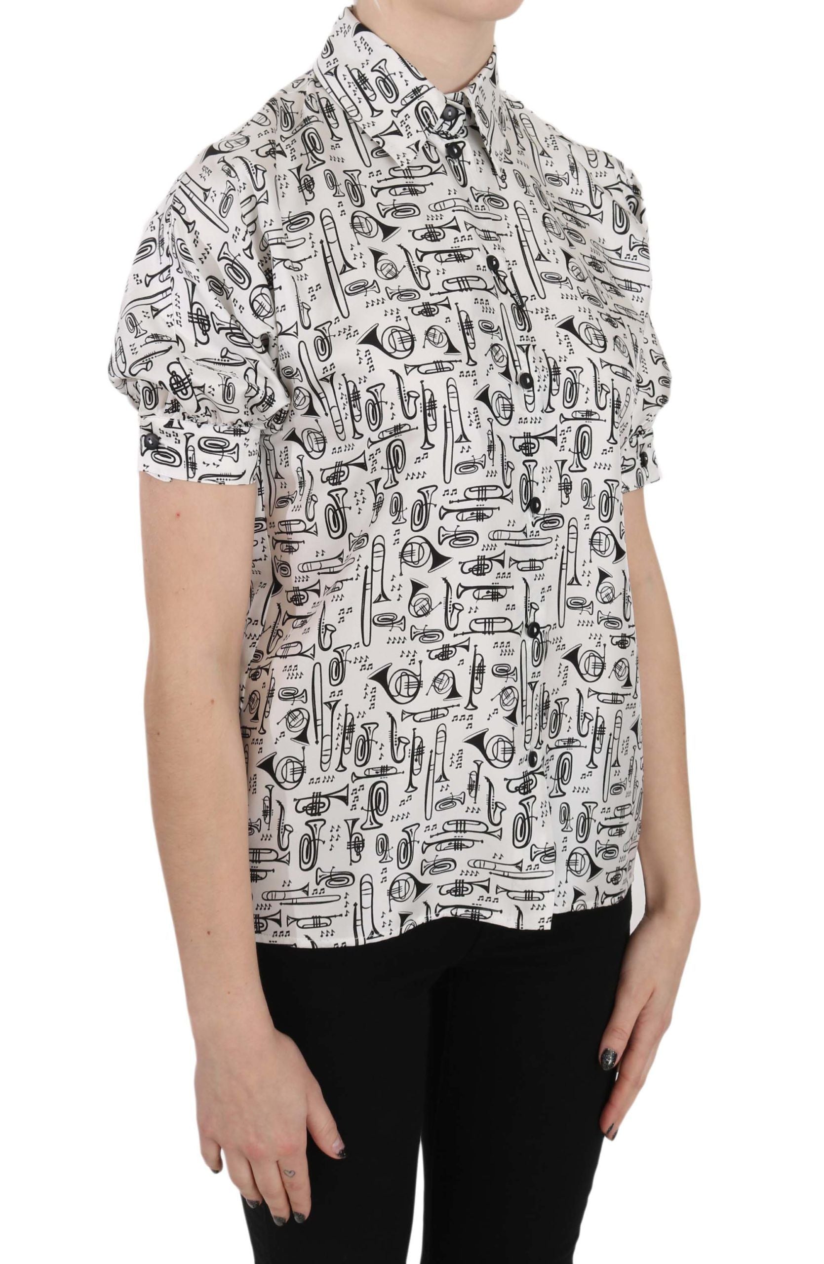 Blusa de seda con estampado de trompeta elegante