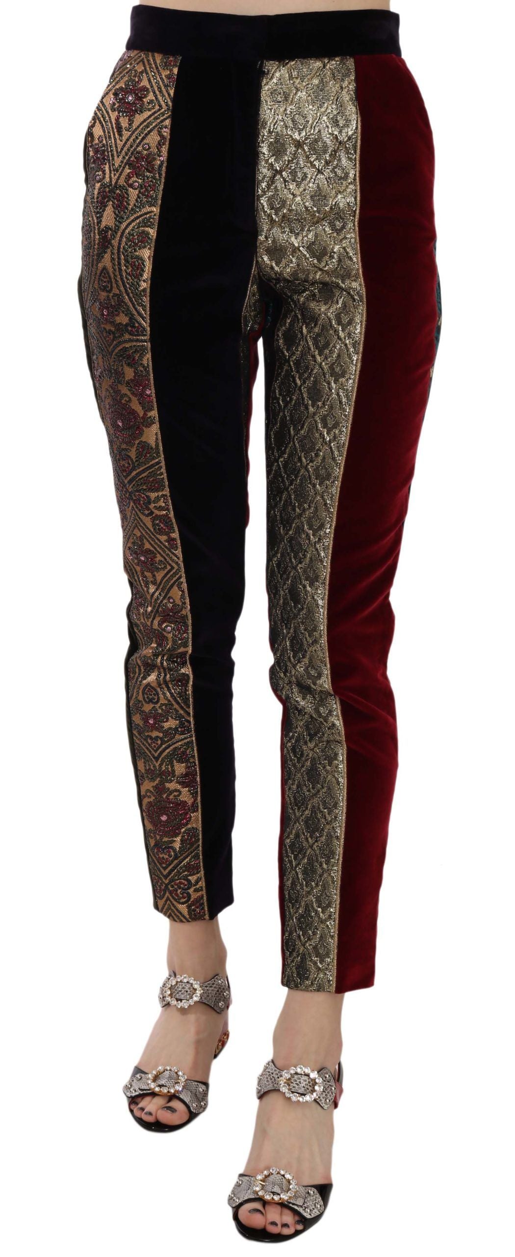 Elegante veelkleurige jacquard cropped broek