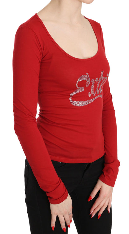 Red Crystal Embellished Long Sleeve Top