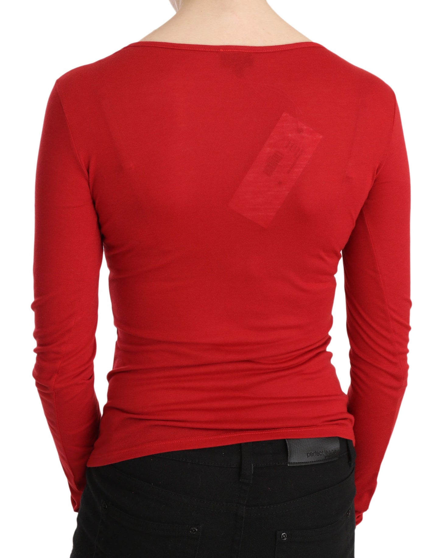 Red Crystal Embellished Long Sleeve Top