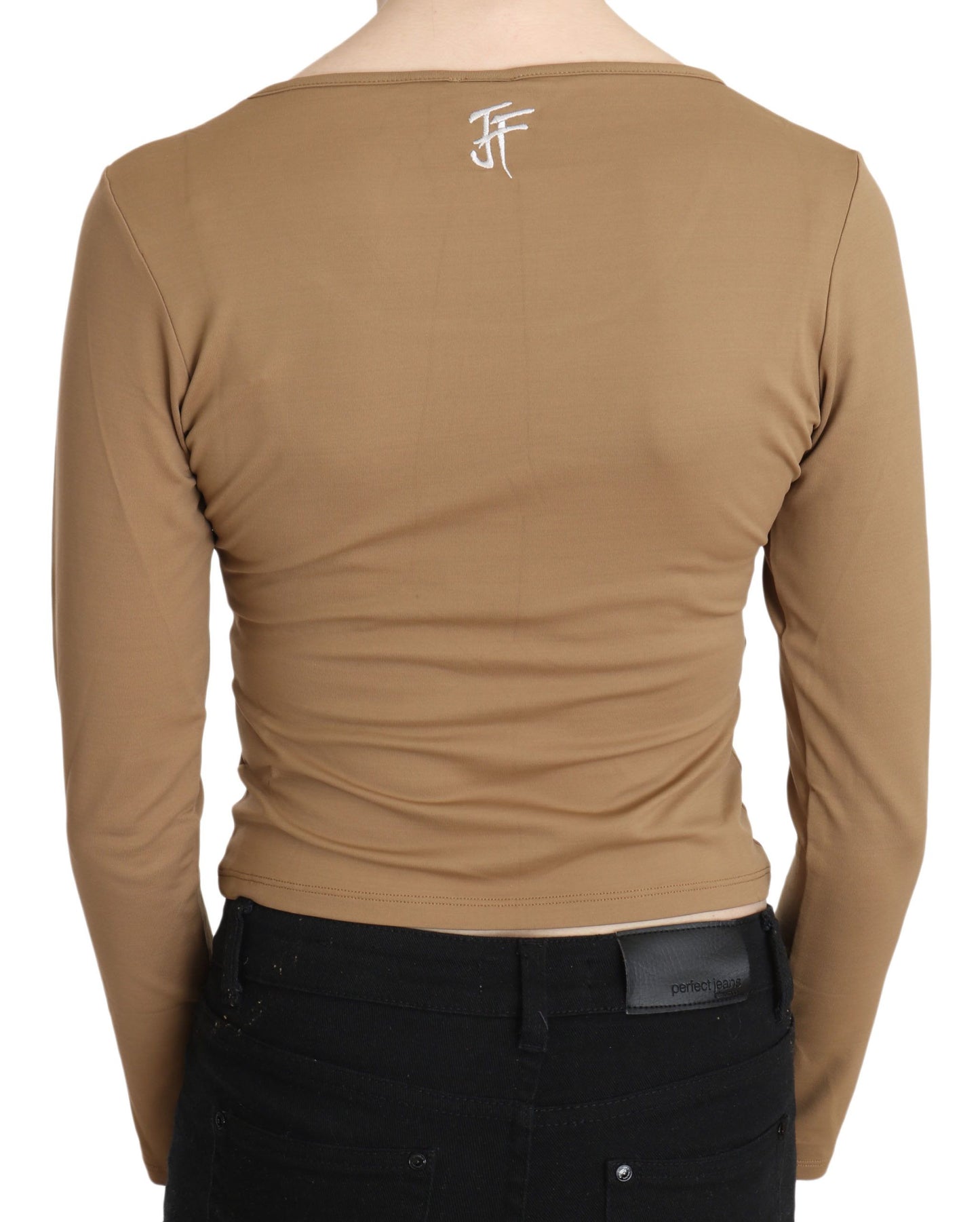 Elegant Brown Long Sleeve Cropped Top