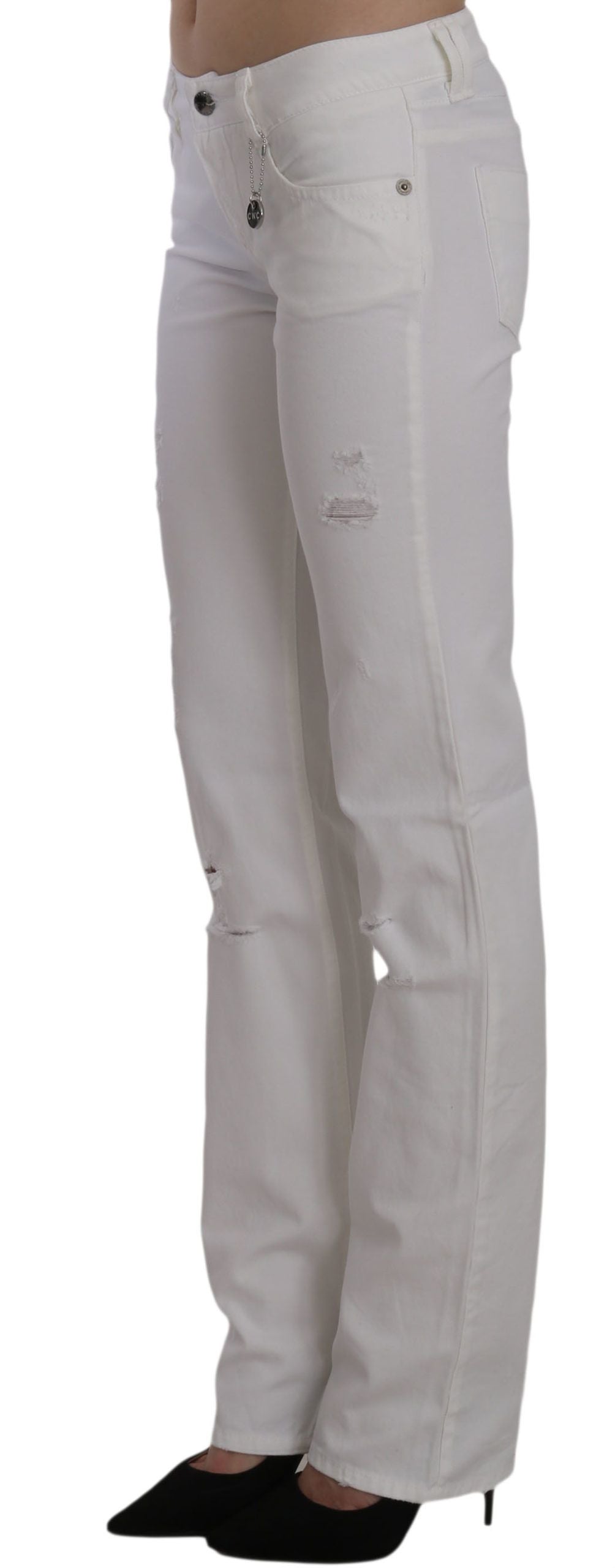 Chic White Slim Fit Cotton Jeans