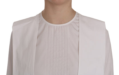 Top elegante con cuello redondo de algodón blanco