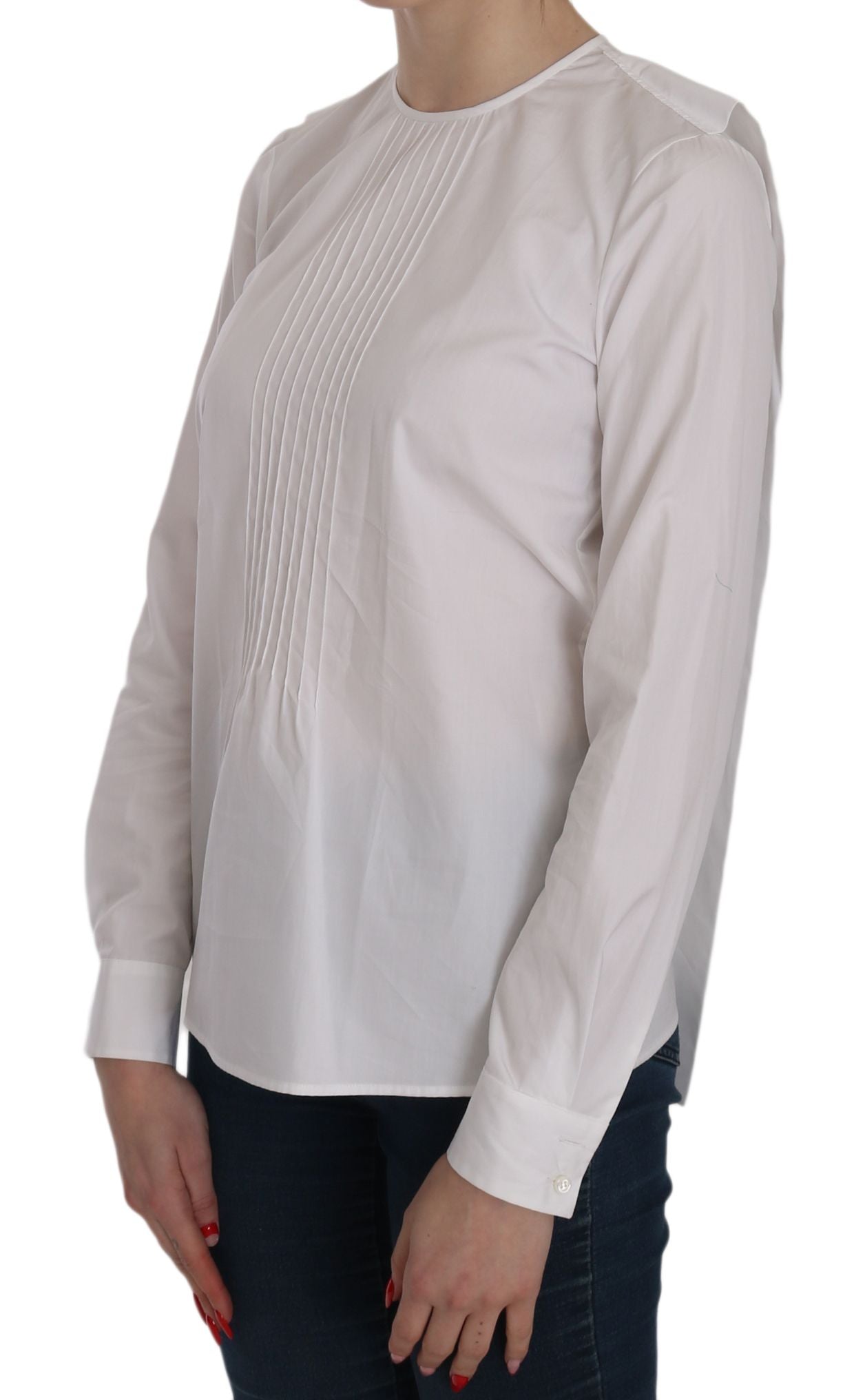 Top elegante con cuello redondo de algodón blanco