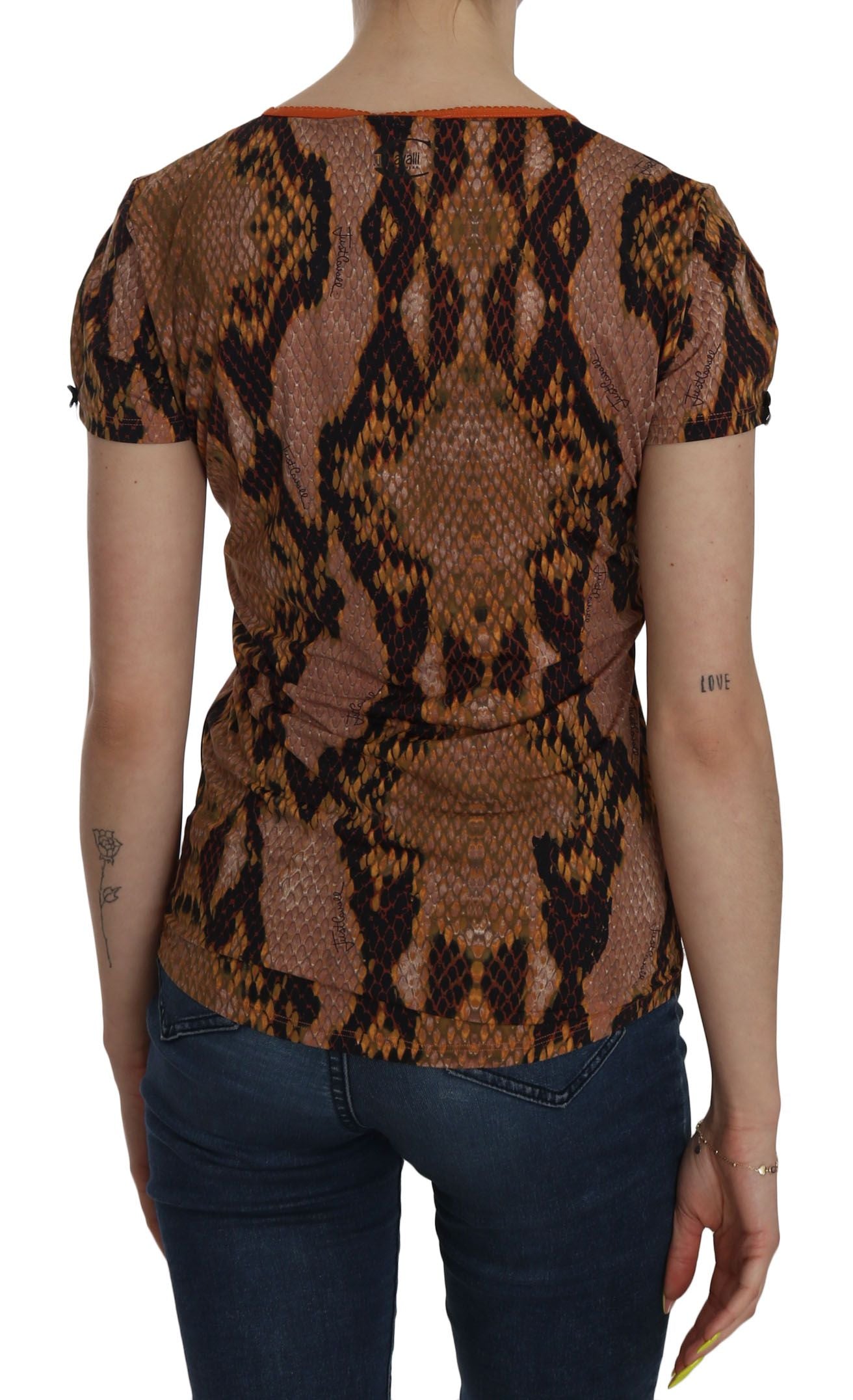 Blusa con estampado de piel de serpiente marrón seductora