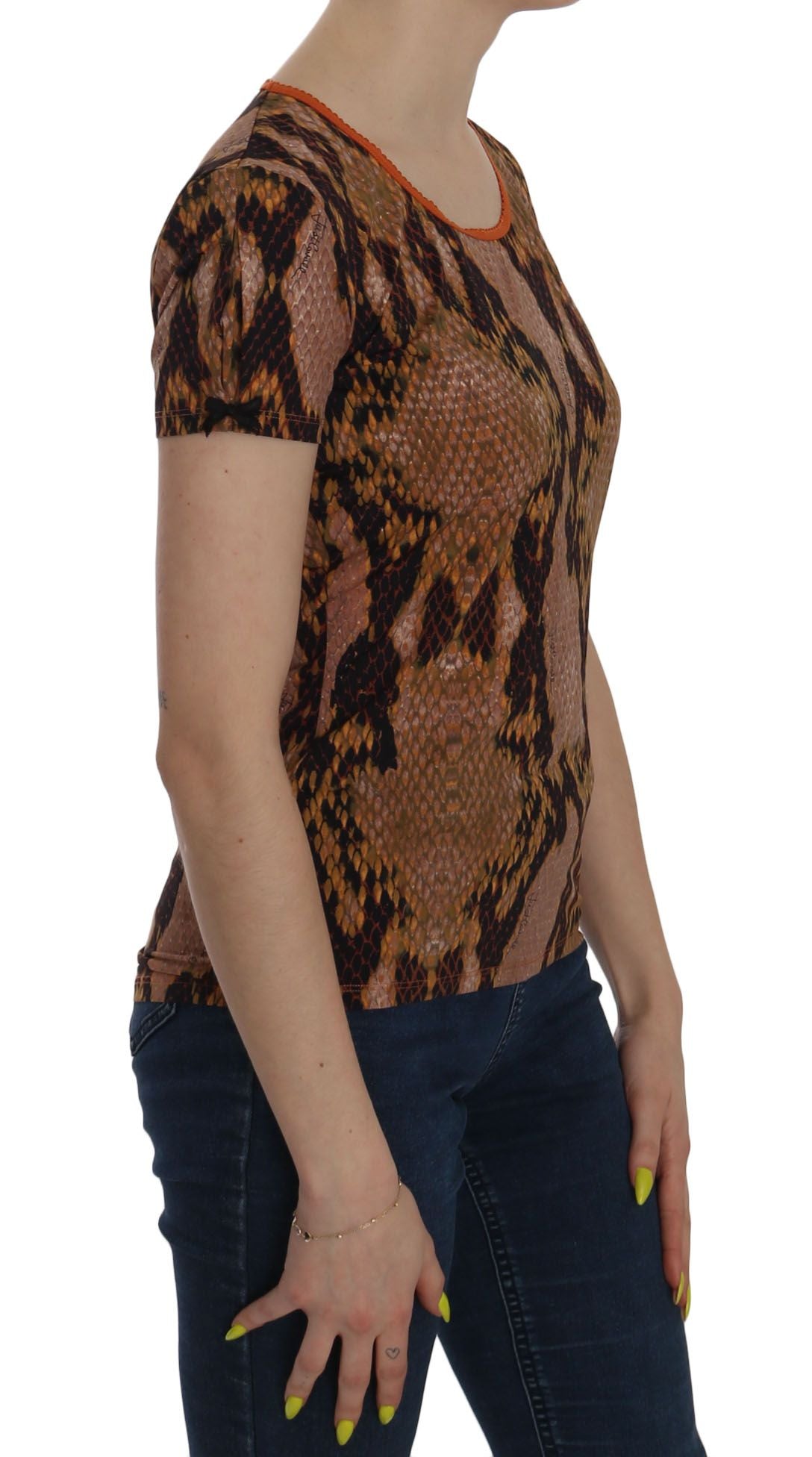 Blusa con estampado de piel de serpiente marrón seductora