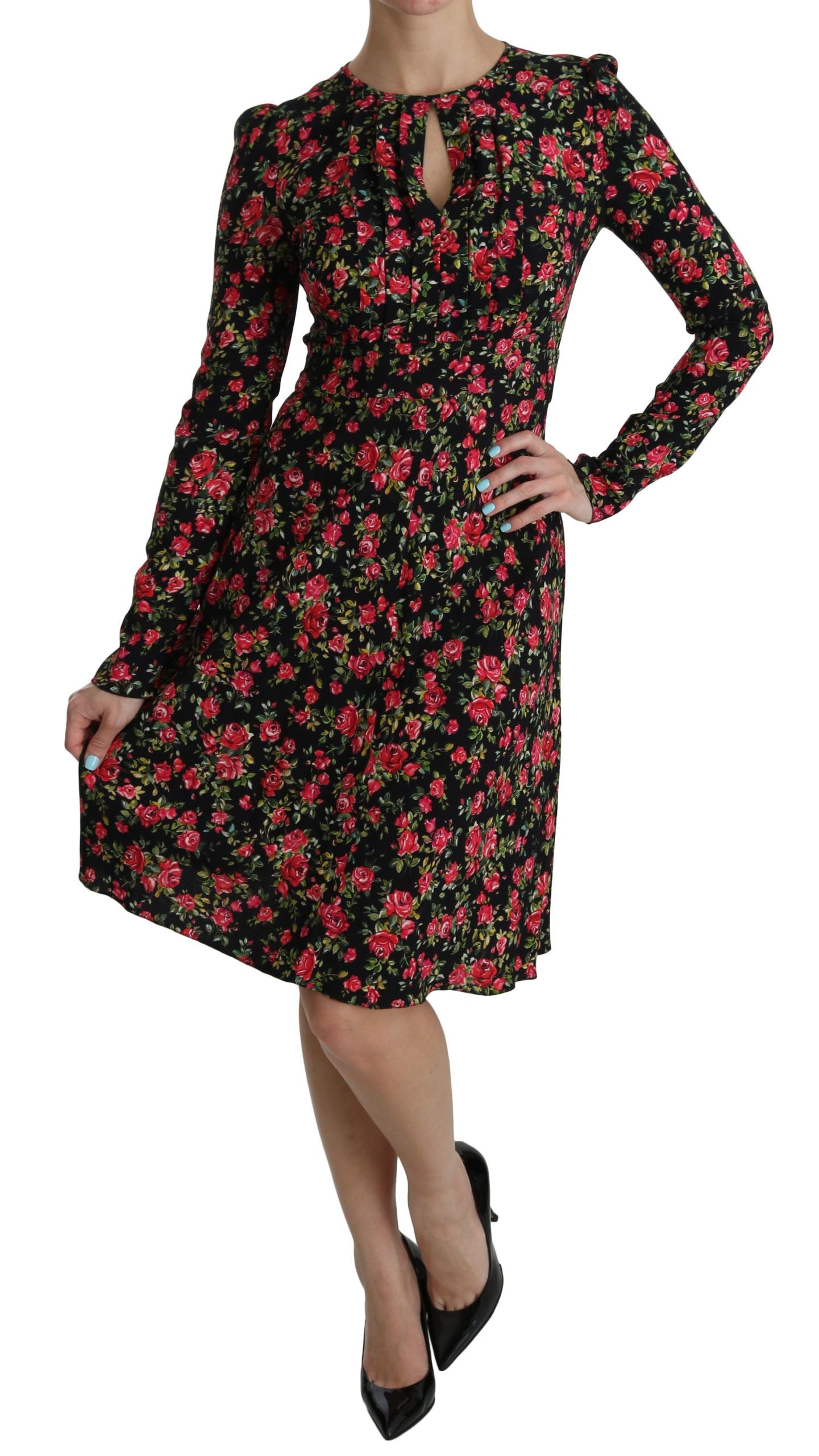 Vestido hasta la rodilla de viscosa floral acampanado