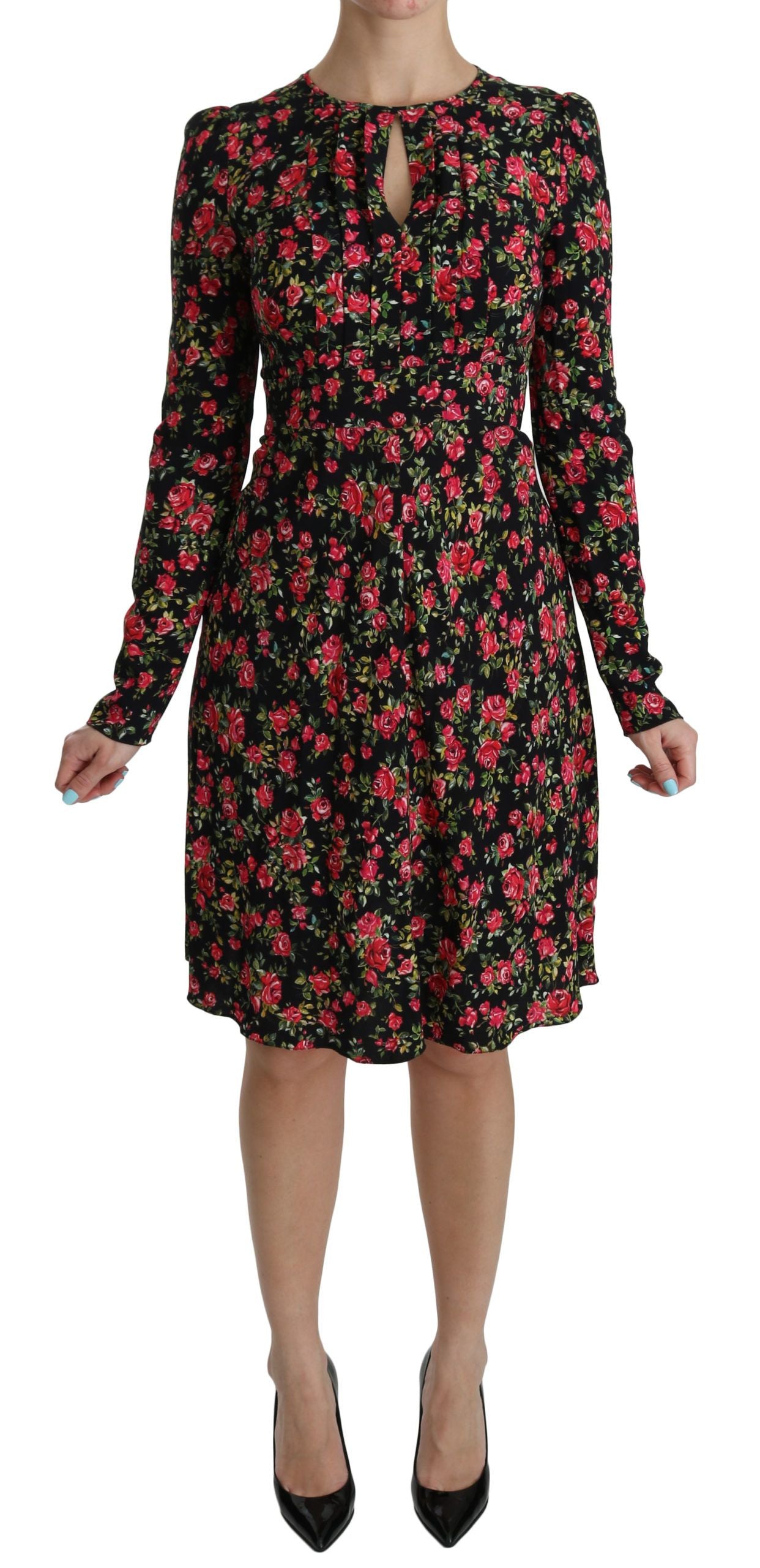 Vestido hasta la rodilla de viscosa floral acampanado