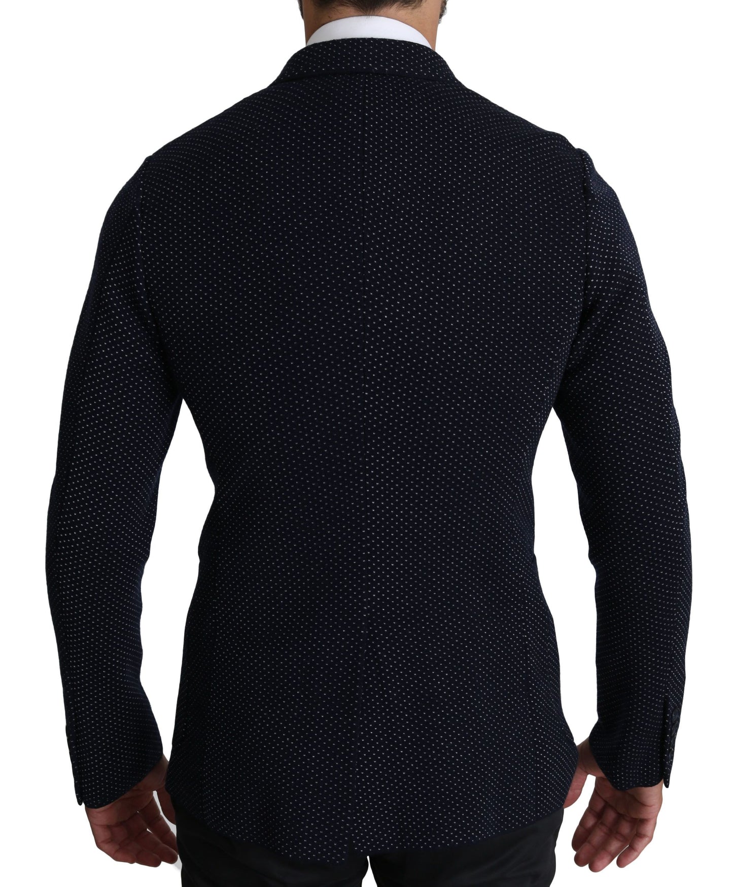 Elegante donkerblauwe slim-fit blazer met stippen