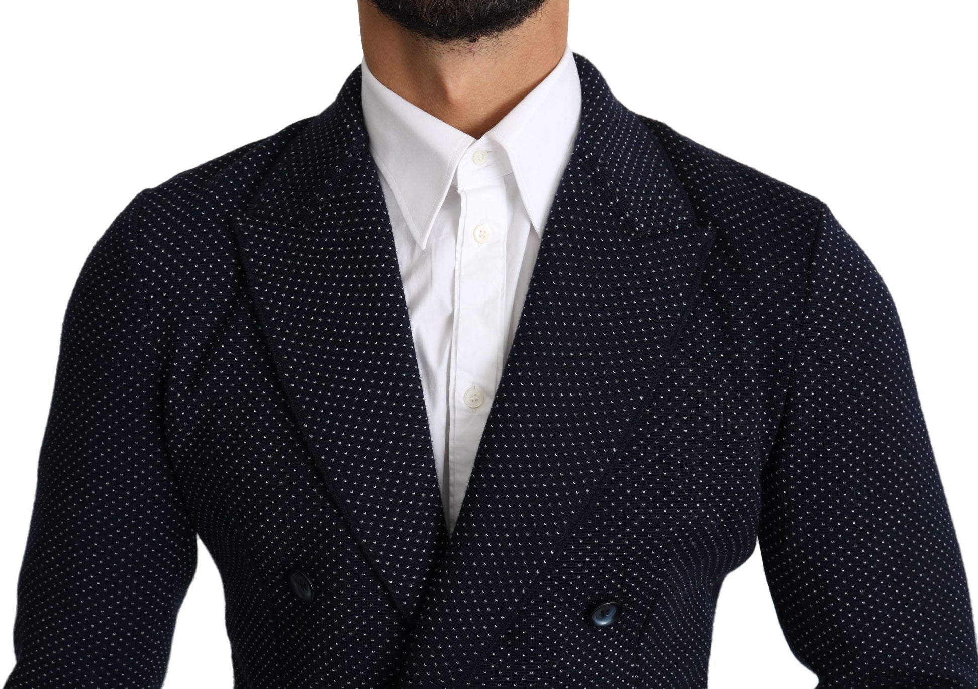 Elegante donkerblauwe slim-fit blazer met stippen