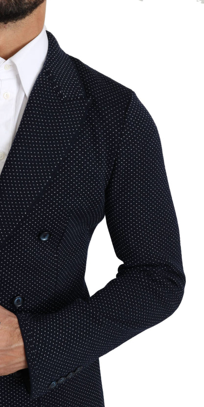 Elegante donkerblauwe slim-fit blazer met stippen