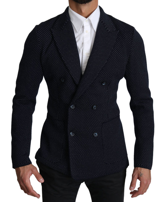 Elegante blazer ajustado de lunares azul oscuro