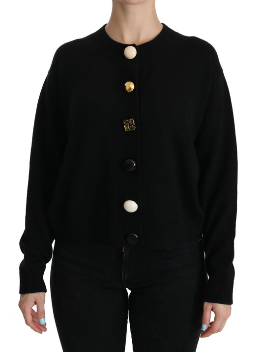 Elegant Black Cashmere Cardigan Top