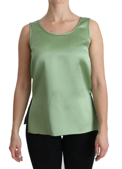 Elegante top sin mangas de seda en verde menta claro