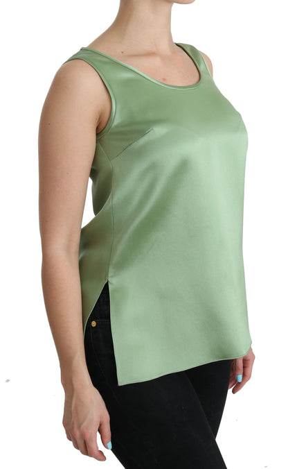 Elegante top sin mangas de seda en verde menta claro