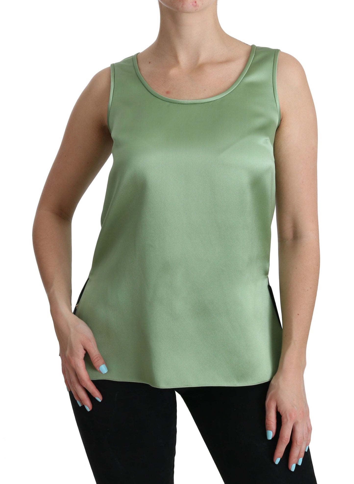 Elegante top sin mangas de seda en verde menta claro