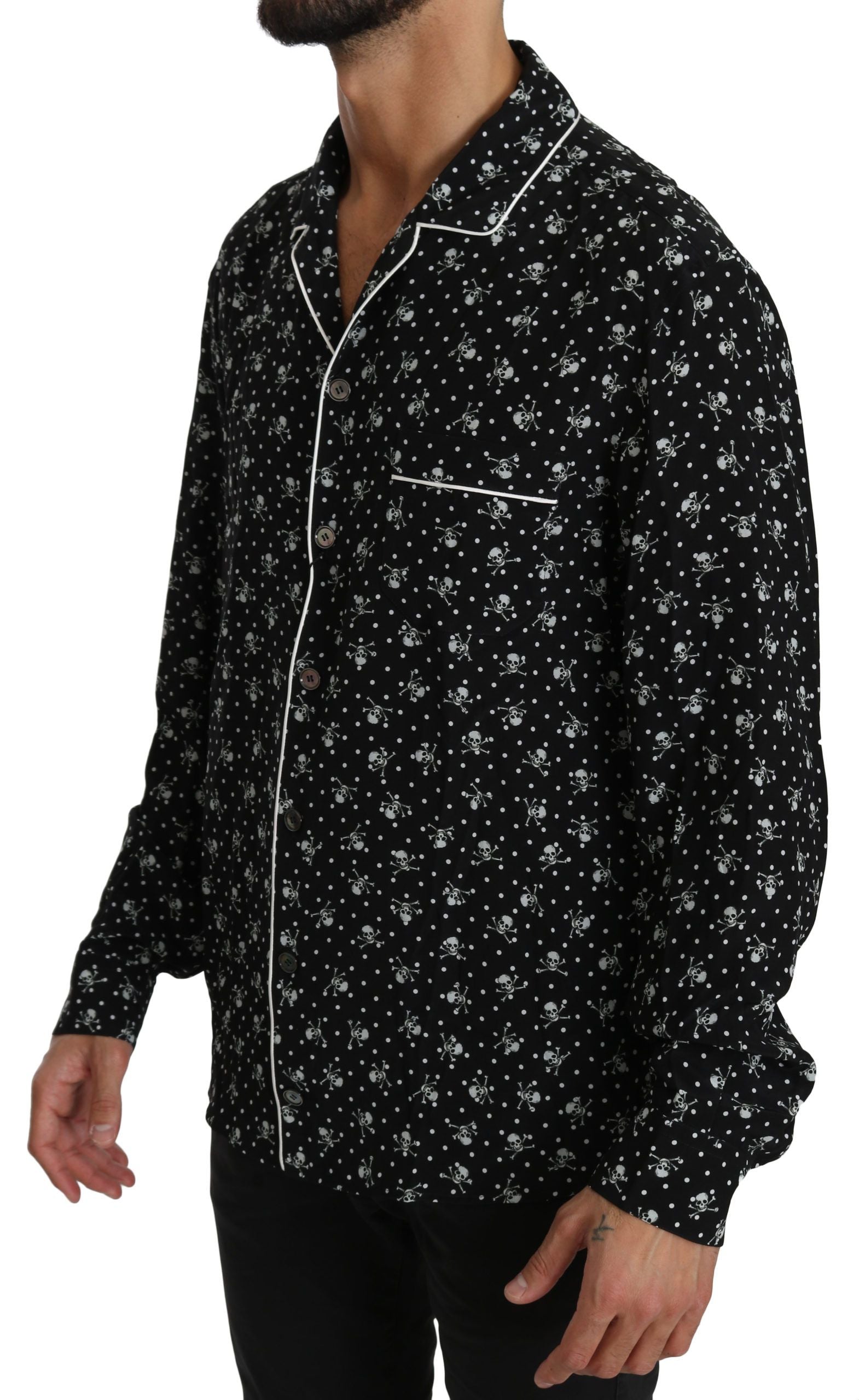 Elegant zijden pyjamashirt met schedelprint