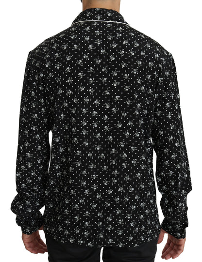 Elegant zijden pyjamashirt met schedelprint