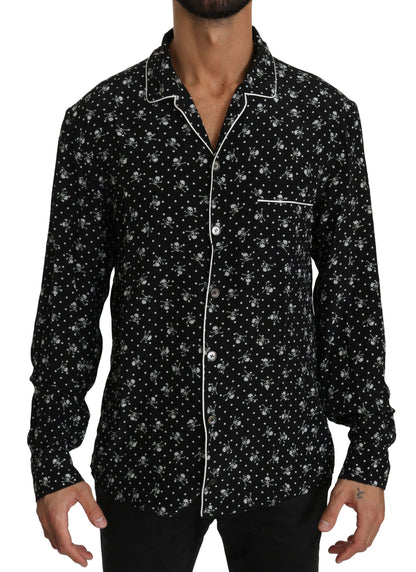 Elegant zijden pyjamashirt met schedelprint