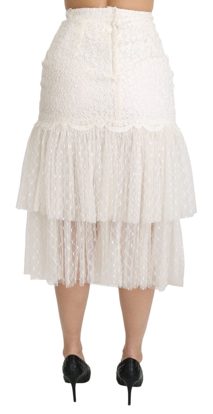 Elegante witte kanten rok met hoge taille