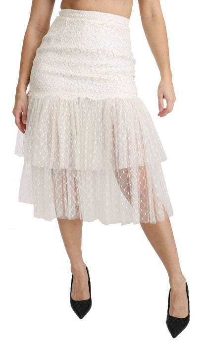 Elegante witte kanten rok met hoge taille