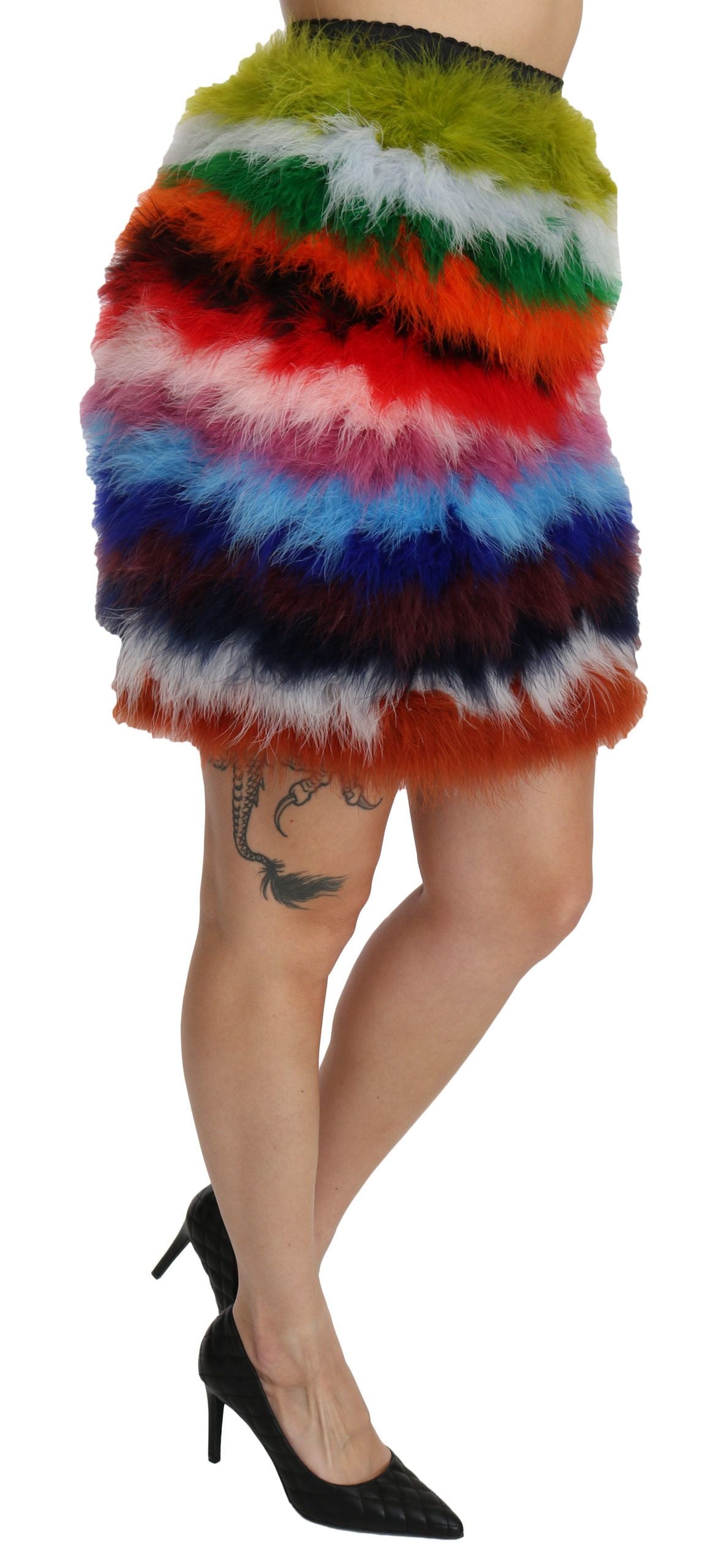 Chic Feather Embellished High Waist Skirt