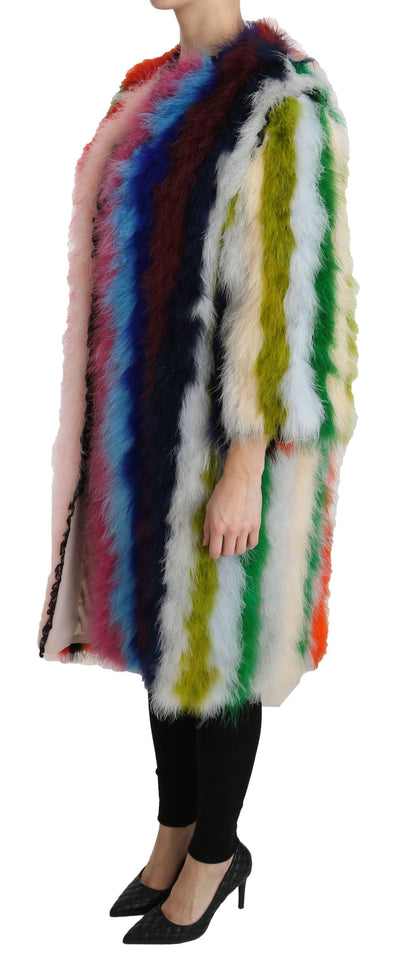 Elegante chaqueta de abrigo largo de plumas multicolores