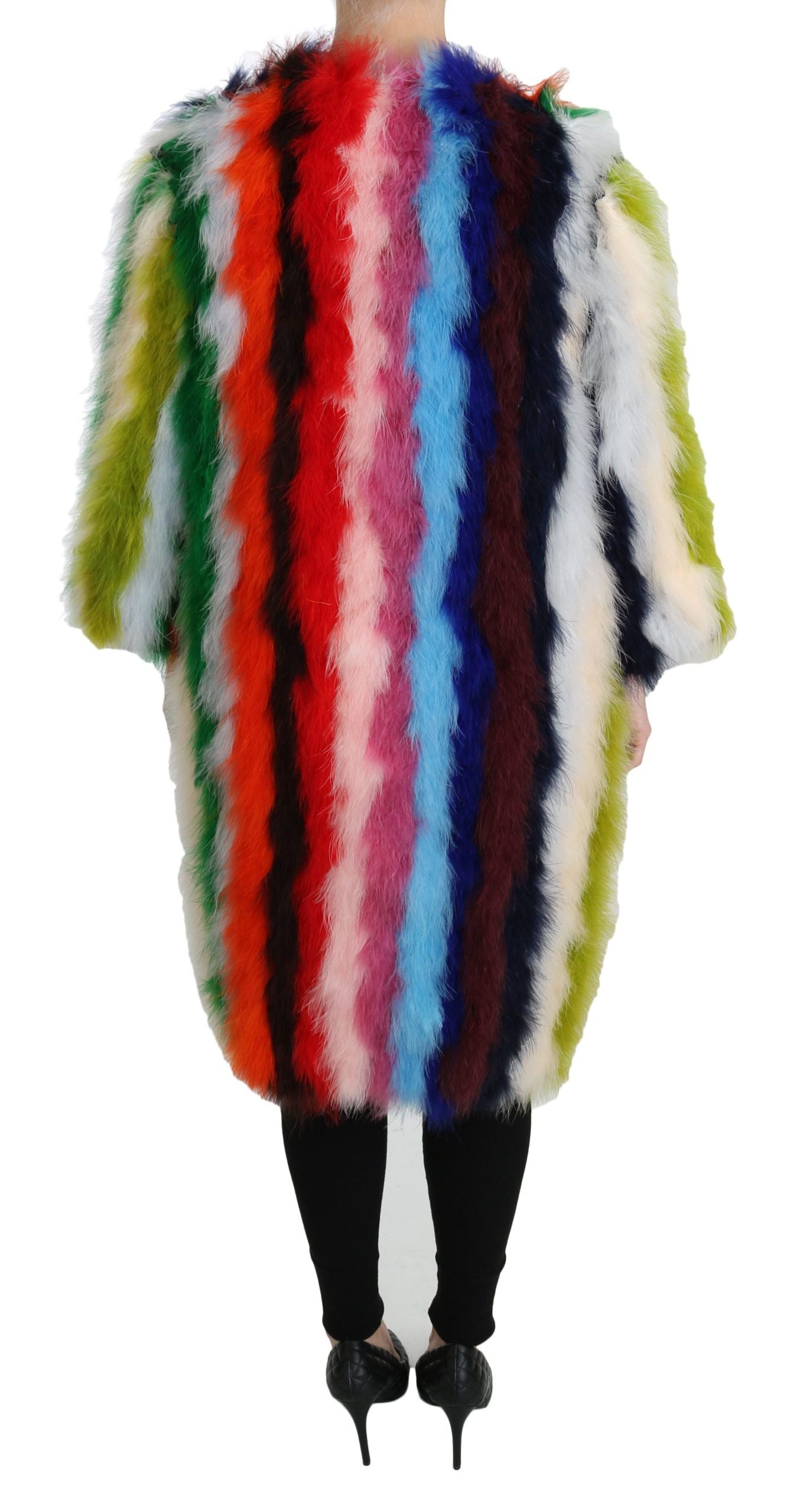 Elegante chaqueta de abrigo largo de plumas multicolores