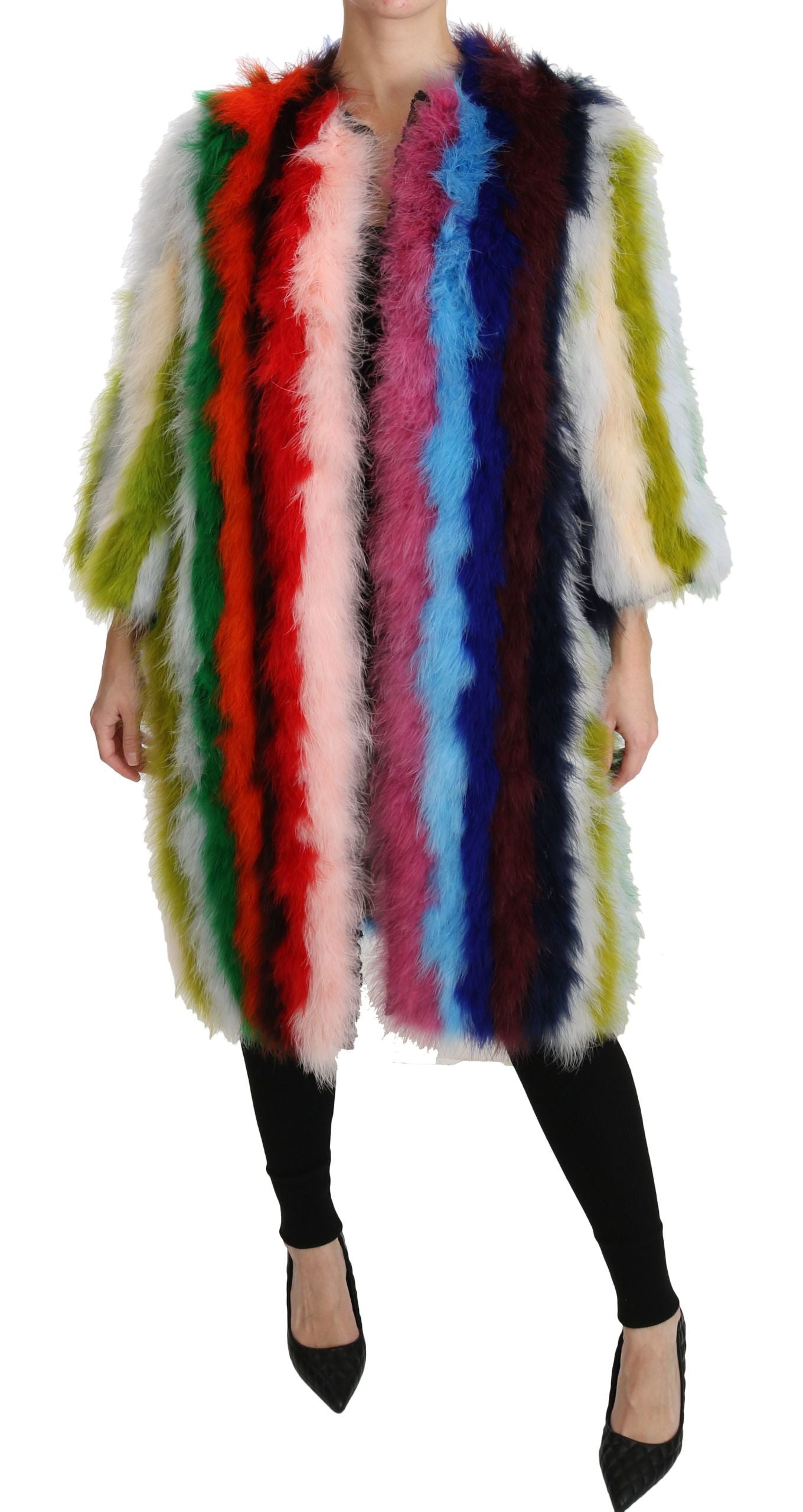 Elegant Multicolor Feather Long Coat Jacket