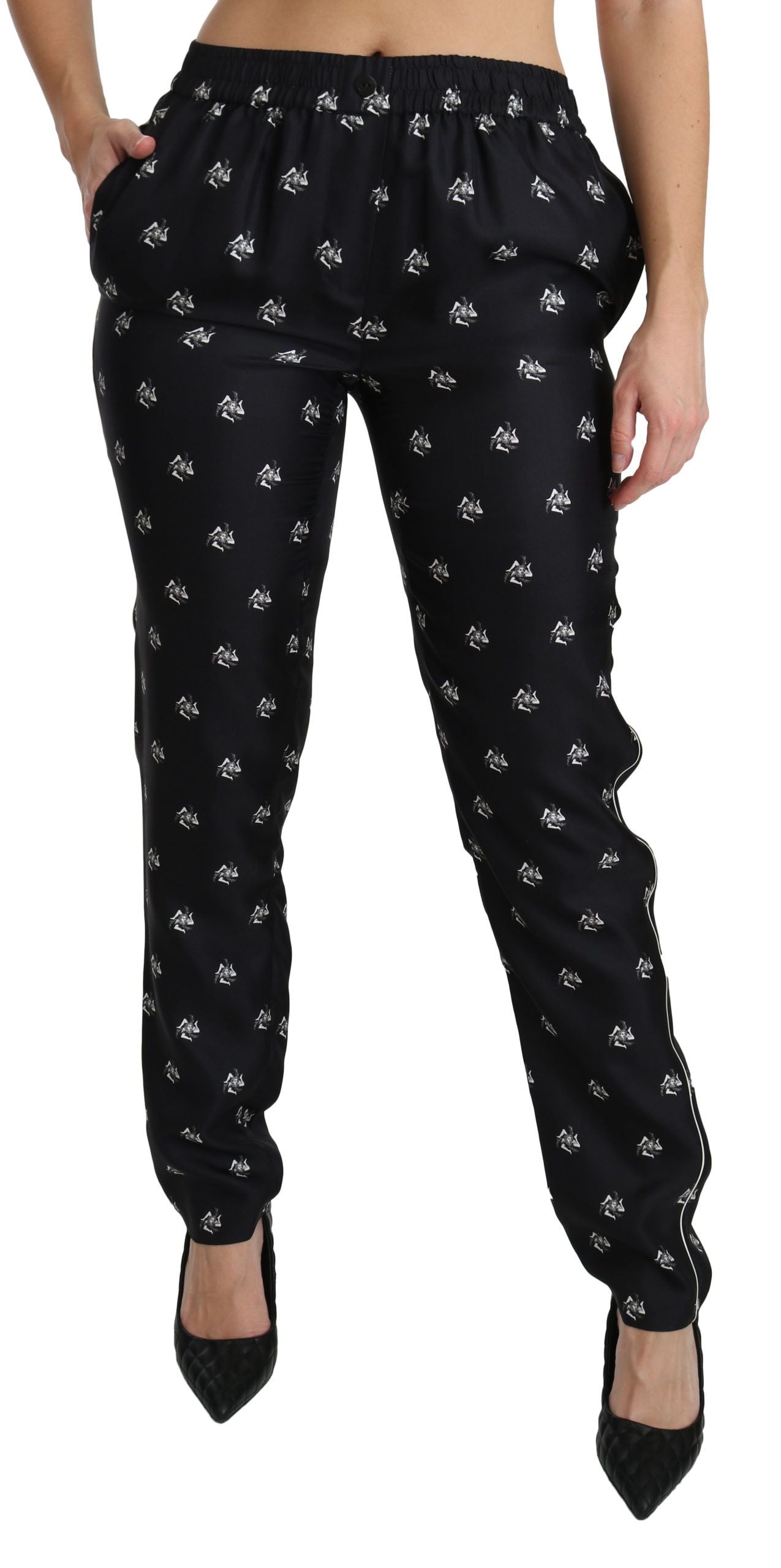 Elegante magere zijden broek met middelhoge taille