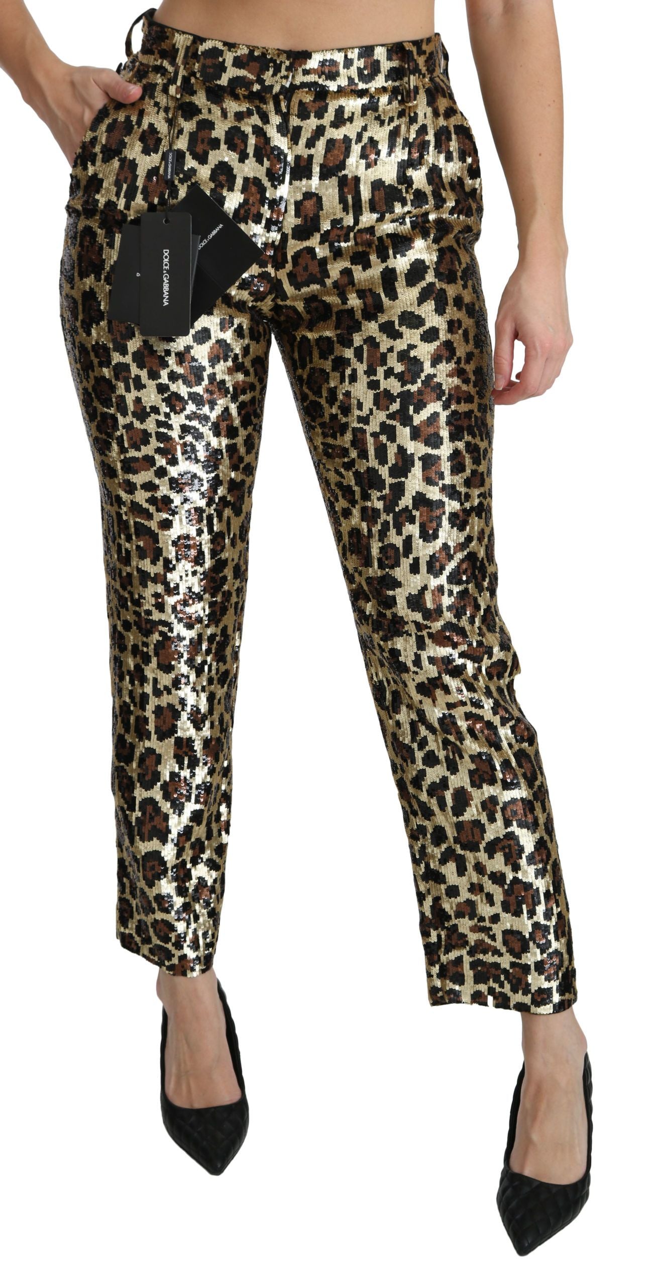 Chique broek met luipaardpailletten en hoge taille