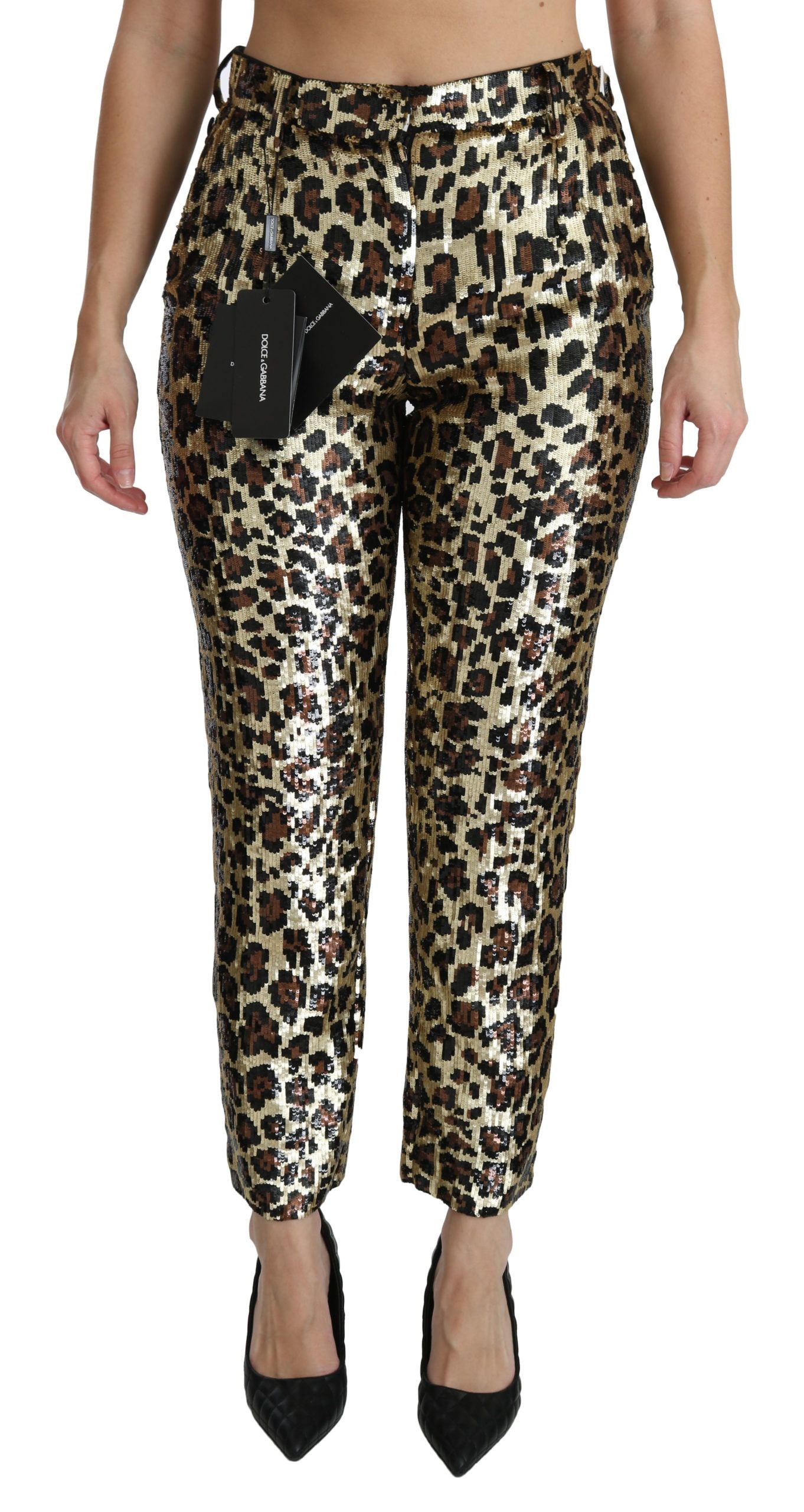 Chique broek met luipaardpailletten en hoge taille