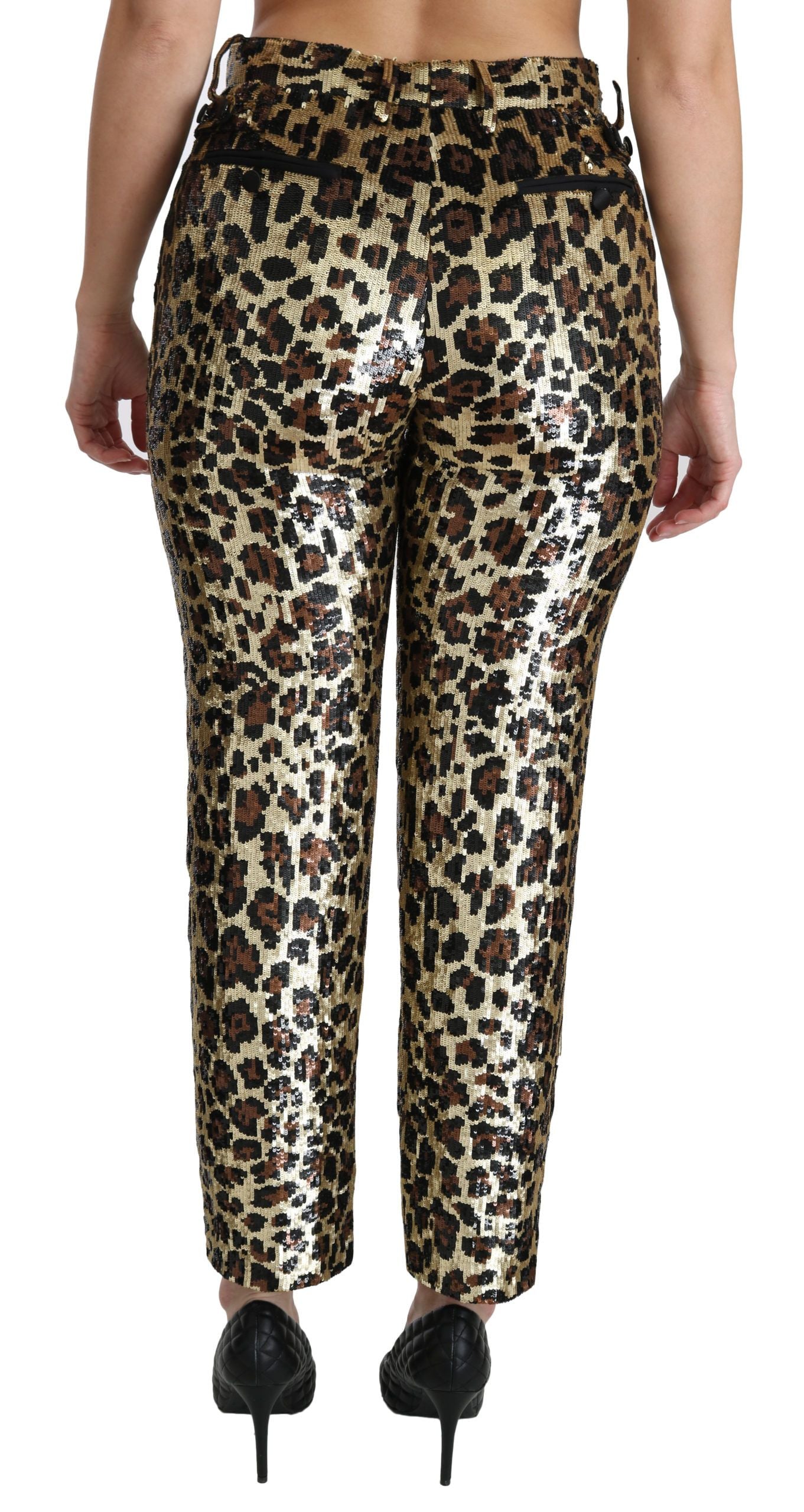 Chique broek met luipaardpailletten en hoge taille