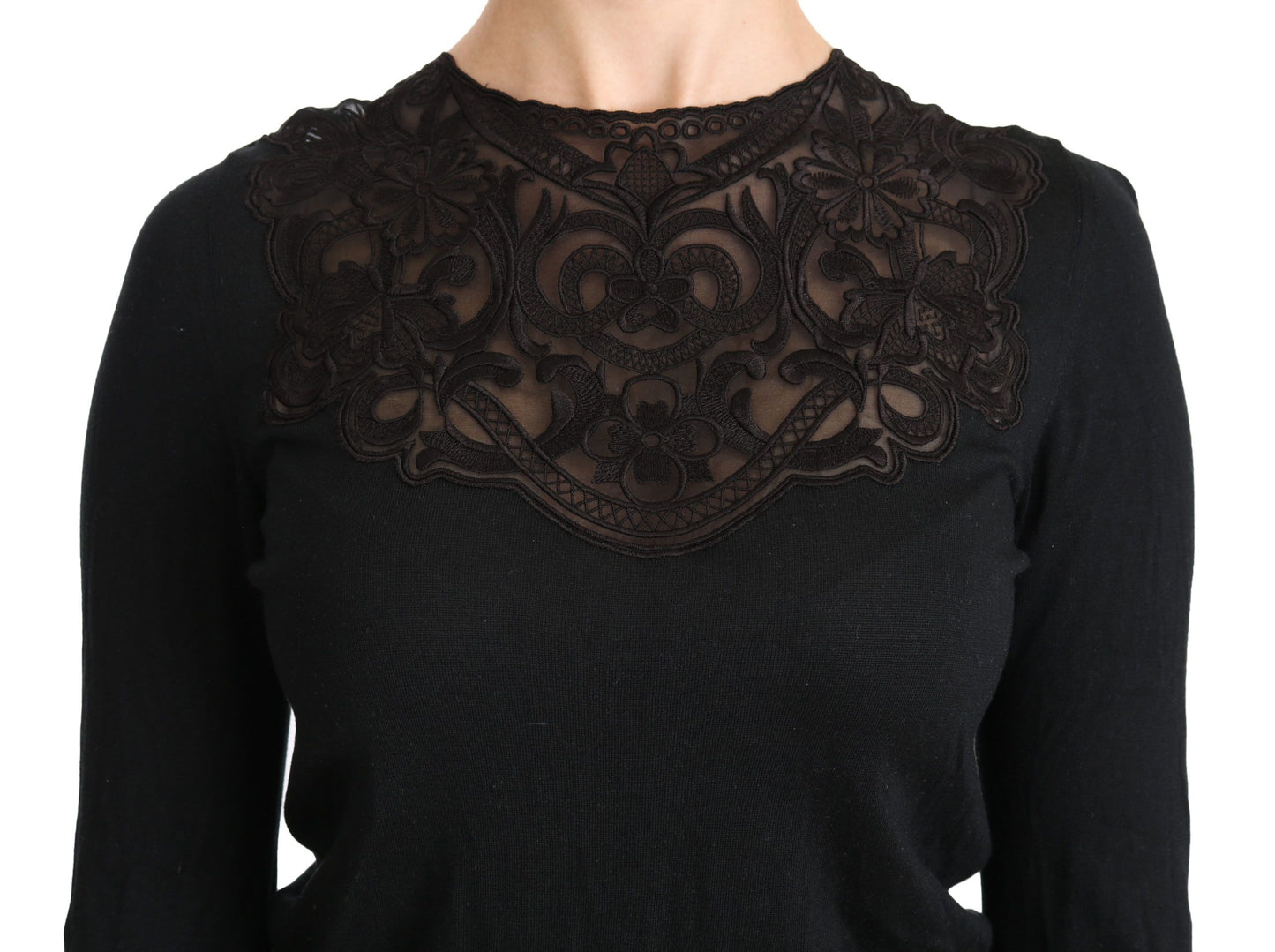 Elegante zwarte kanten blouse van zijdemix