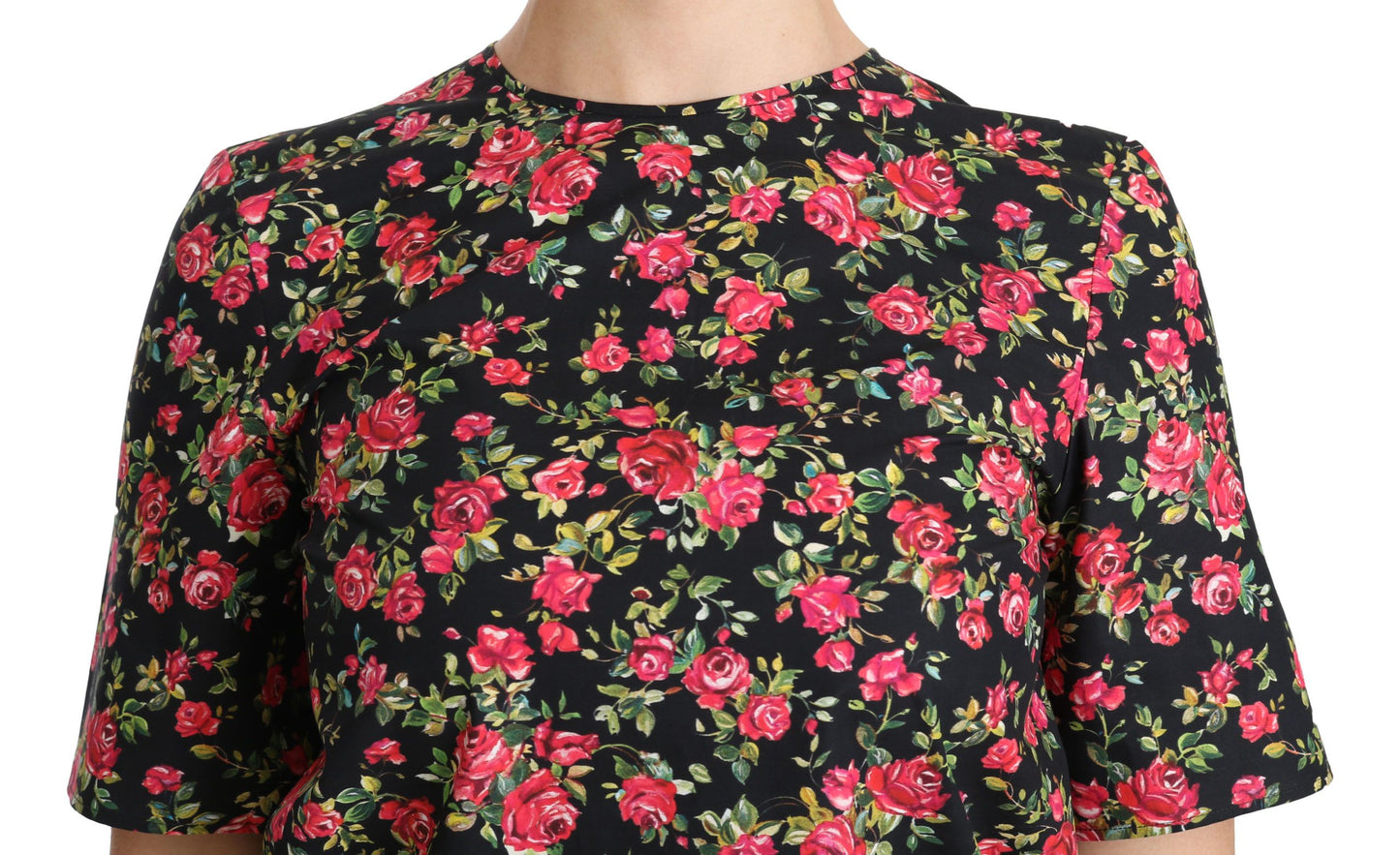 Elegant Black Floral Crew Neck Top