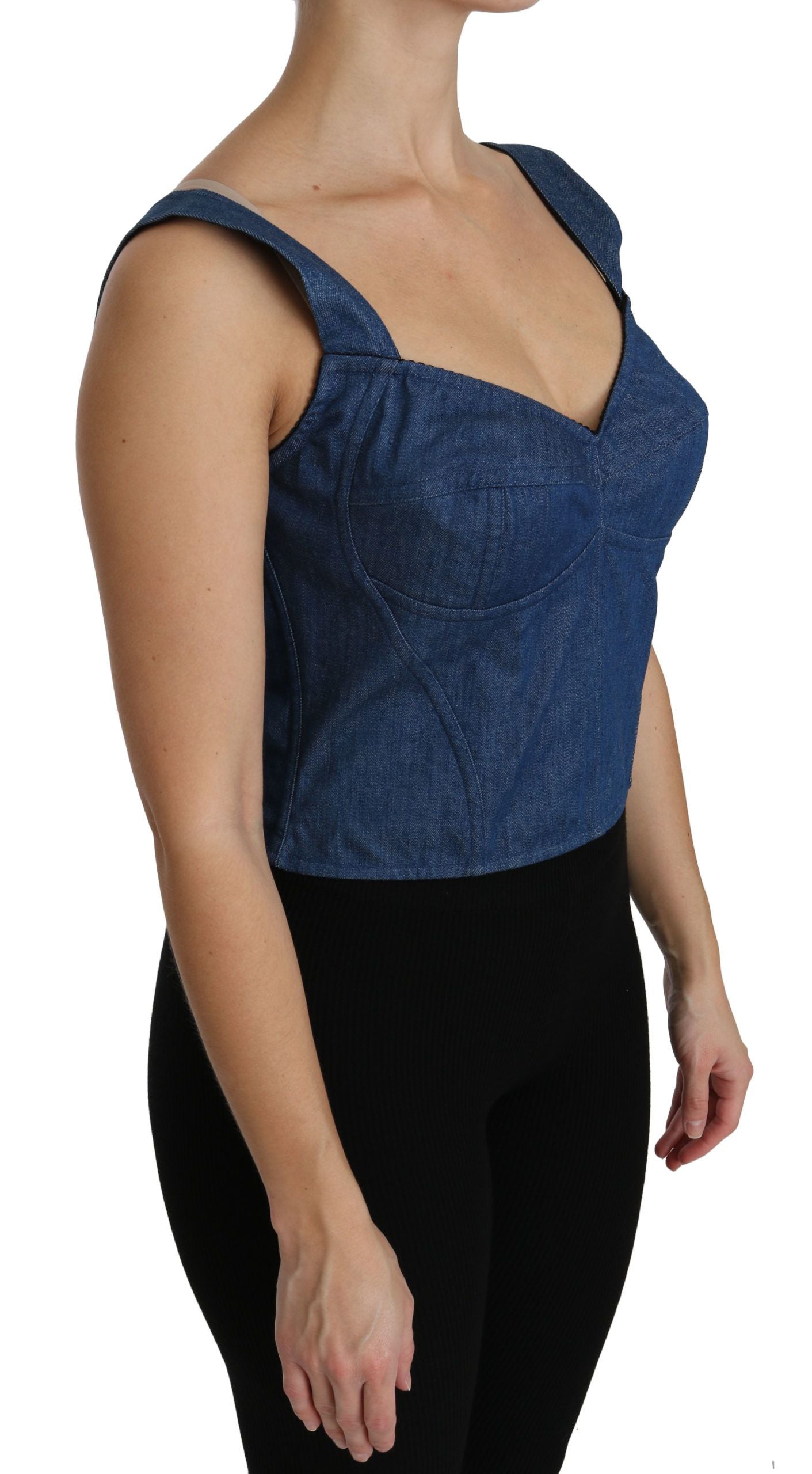 Elegante top bustier sin mangas en azul