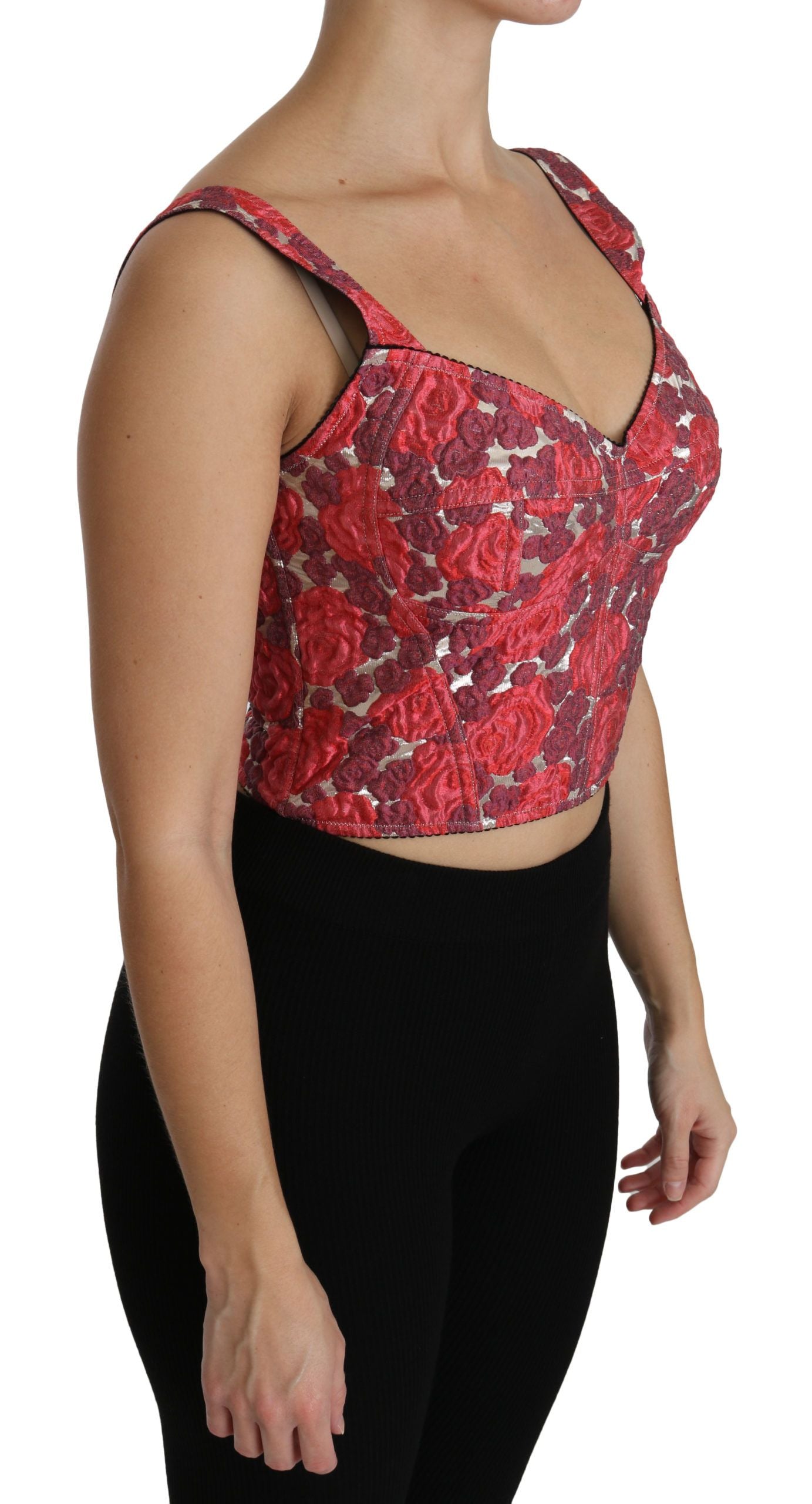 Elegante cropped top van brokaat met bloemen